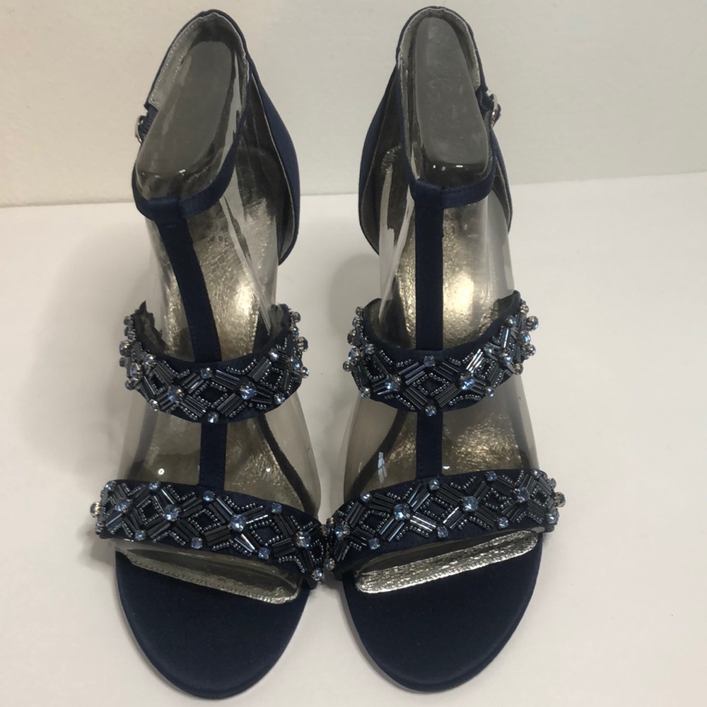 Adrianna papell navy stone & beaded open toe heels size 10M - Picture 1 of 8